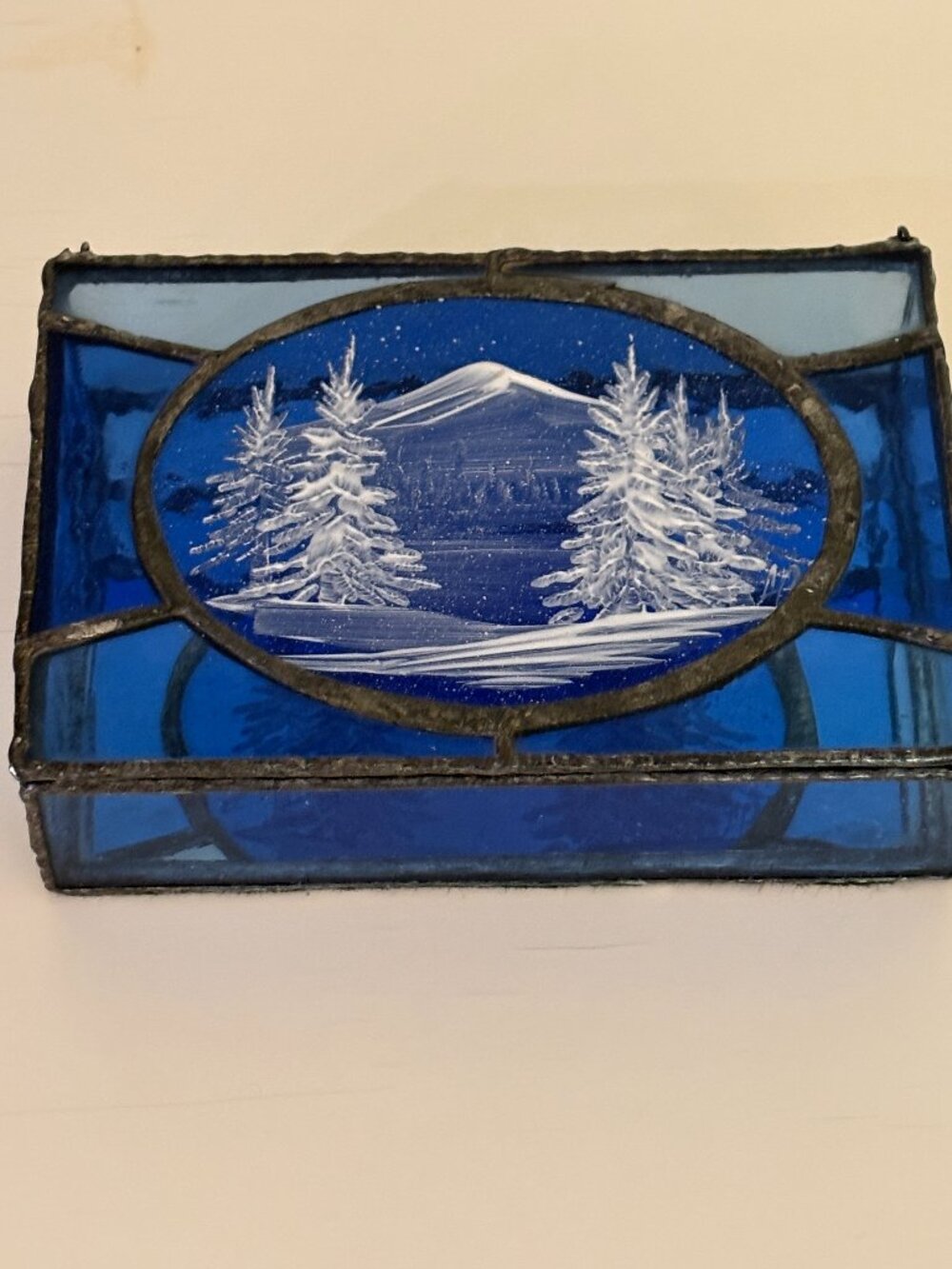 Vintage Cobalt Blue Stained Glass Box